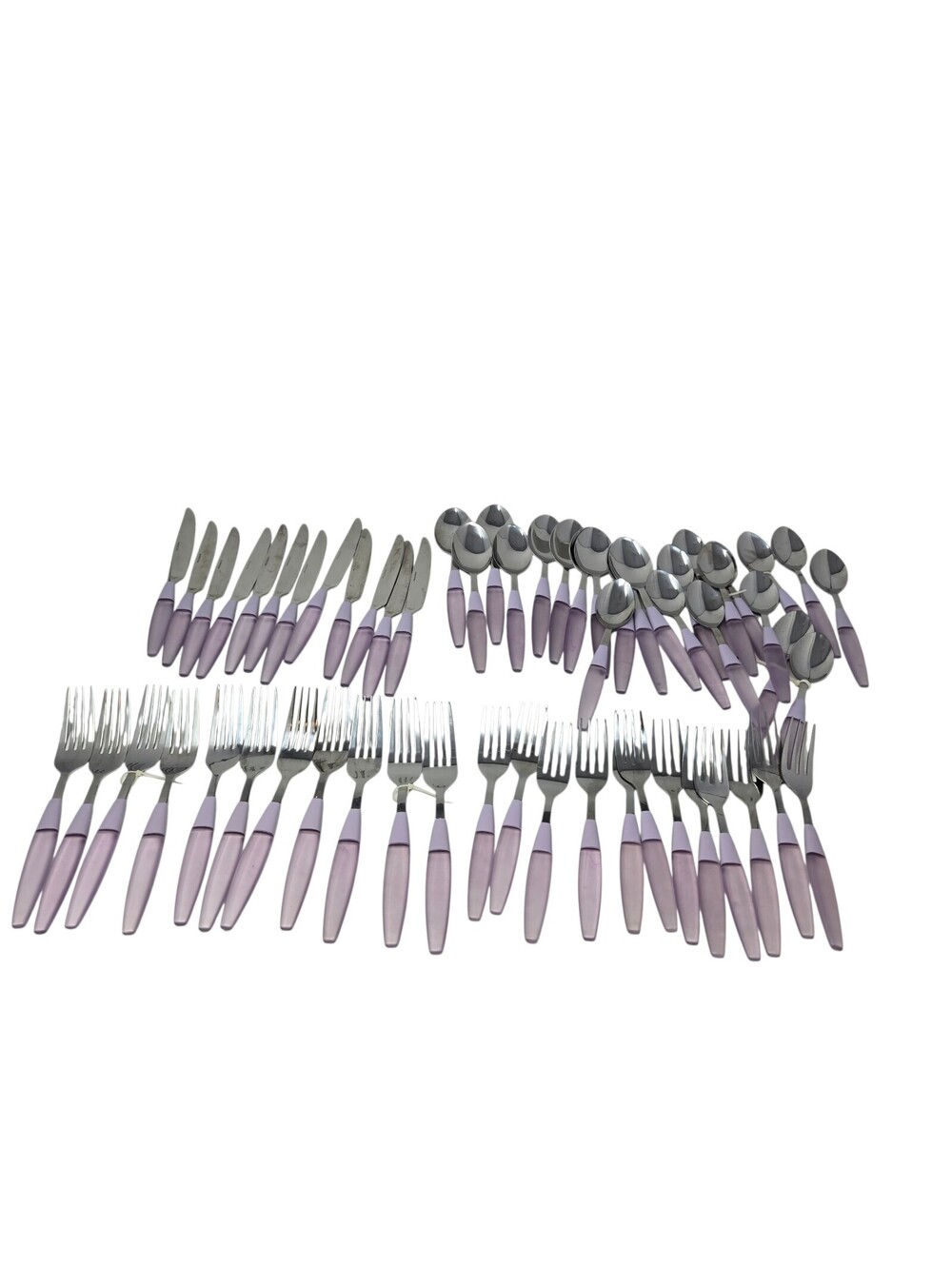 VTG Pfaltzgraff Terrace Lilac Stainless Steel Flatware Set 59 Piece Set RARE